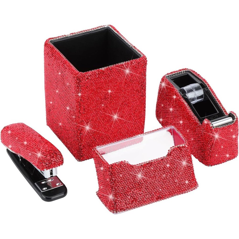 NWT Sparkling Bling Swarovski Crystal Rhinestone Desk Set: Red + FREE G… - Picture 2 of 16